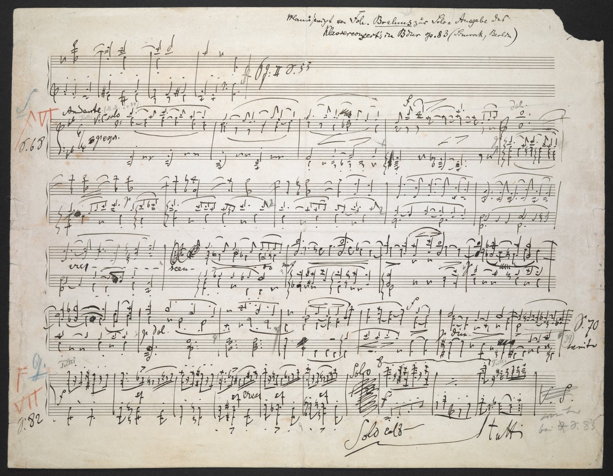 Zweig MS 19 f.1r Concerto para Piano no.2 em B flat, op. 83 de Johannes Brahms