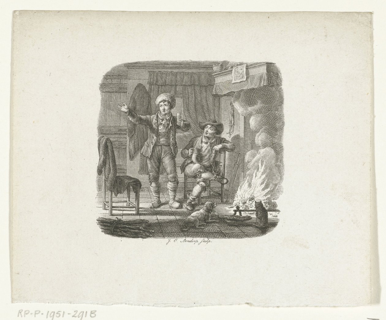 Dois homens em conversa à lareira de Johannes Christiaan Bendorp