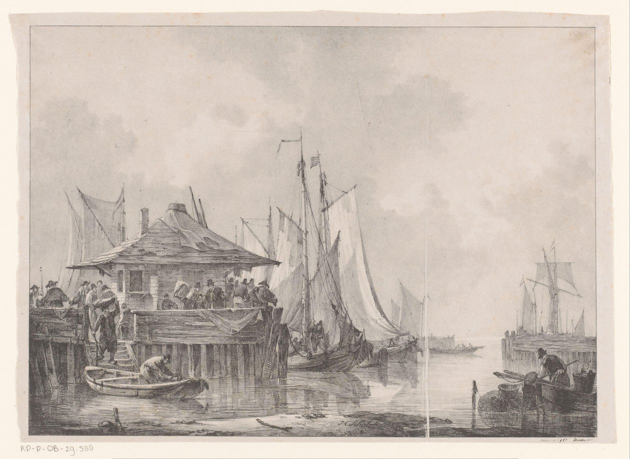 Multidões em um porto de Johannes Christiaan Schotel
