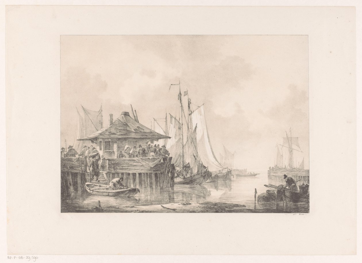 Multidões num porto de Johannes Christiaan Schotel