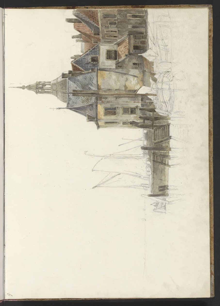Cais perto do Groothoofdspoort em Dordrecht de Johannes Christiaan Schotel