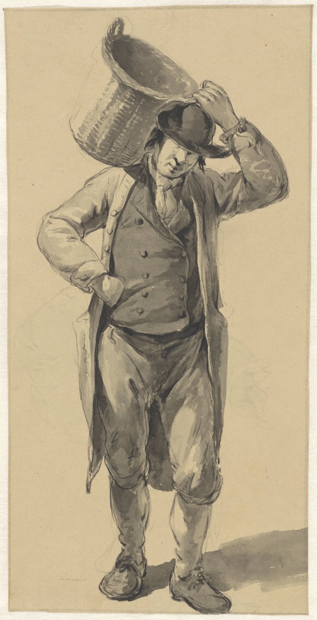 Homem de pé com uma cesta no ombro de Johannes Christiaan Schotel