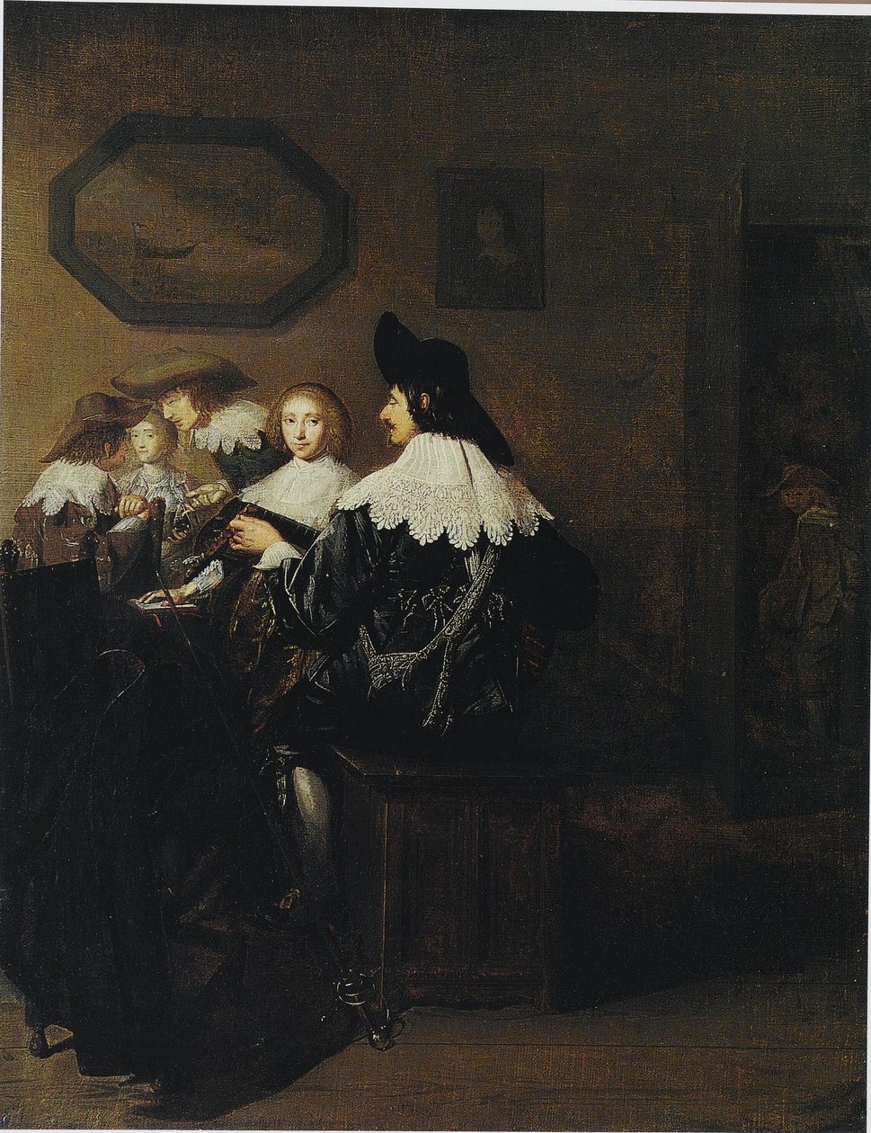 Companhia com um homem que toca alaúde, sentado a uma mesa de Johannes Cornelisz Verspronck