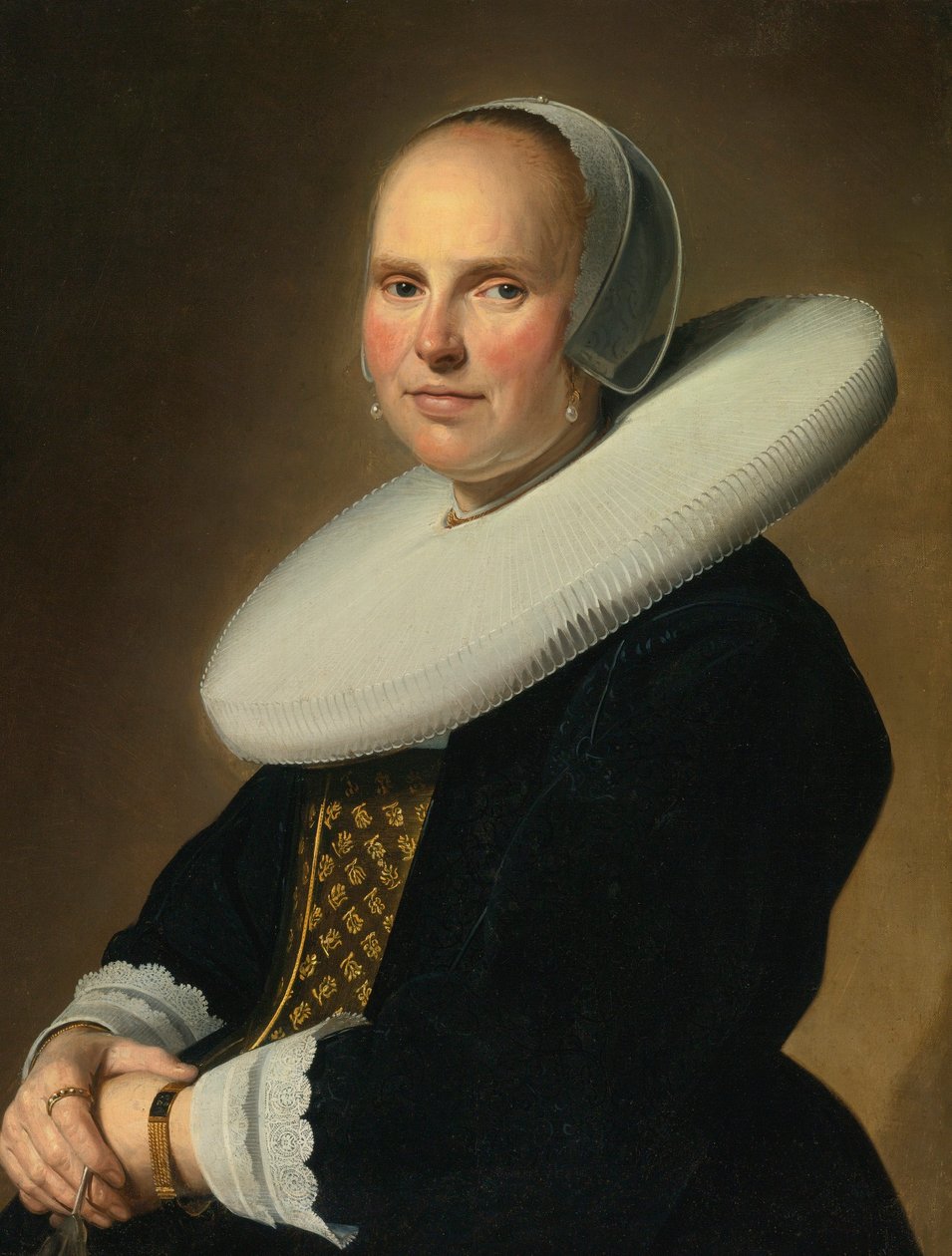 Retrato de uma senhora, assinado no meio à direita: J. Verspronck... de Johannes Cornelisz Verspronck