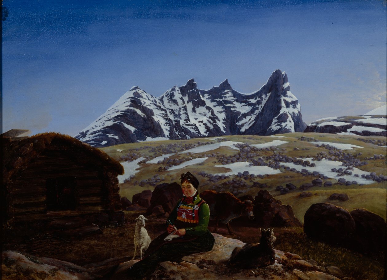 Armazenar Skagastølstind (óleo a bordo) de Johannes Flintoe