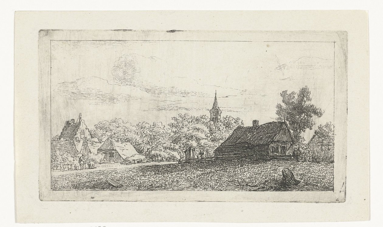 Vista da aldeia com torre da igreja entre árvores de Johannes Franciscus Christ