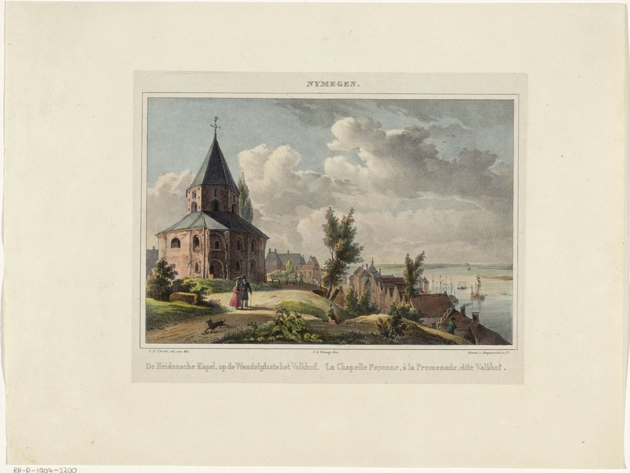 Capela de São Nicolau em Nijmegen O Hedensche Kapel, no local de passeio Valkhof. La Chapelle Payenne, à la Promenade, dit Valkhof (título no objeto) Nymegen. (título da série no objeto) de Johannes Franciscus Christ