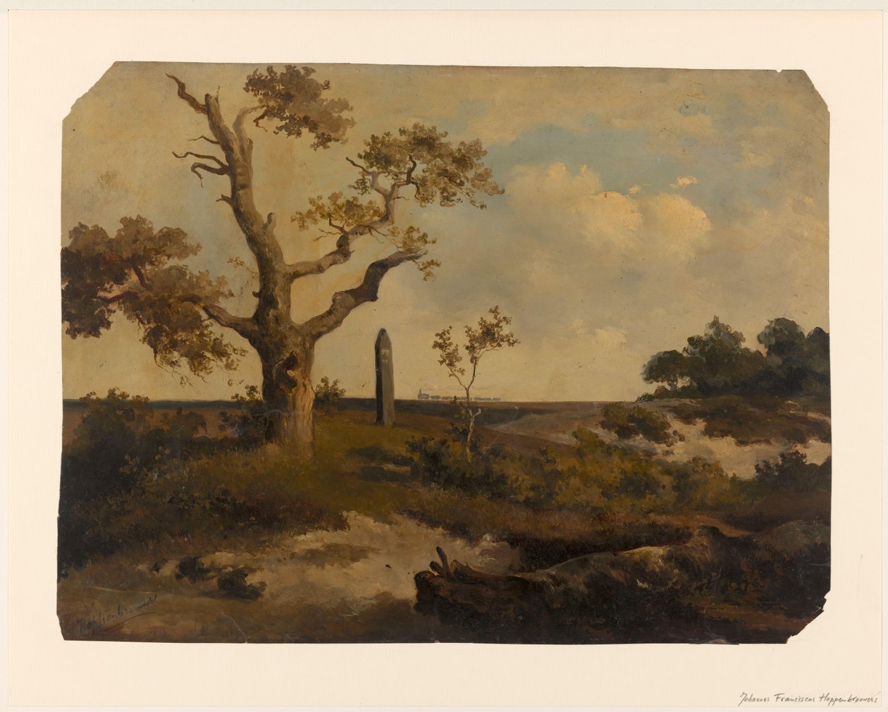Paisagem com um trem à frente de Johannes Franciscus Hoppenbrouwers (signed by artist)