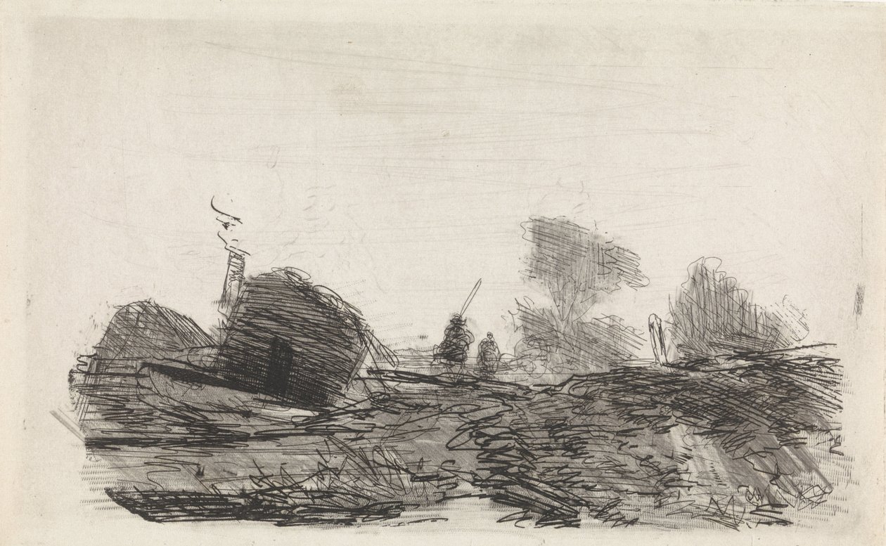 Paisagem com um celeiro e dois cavaleiros de Johannes Franciscus Hoppenbrouwers