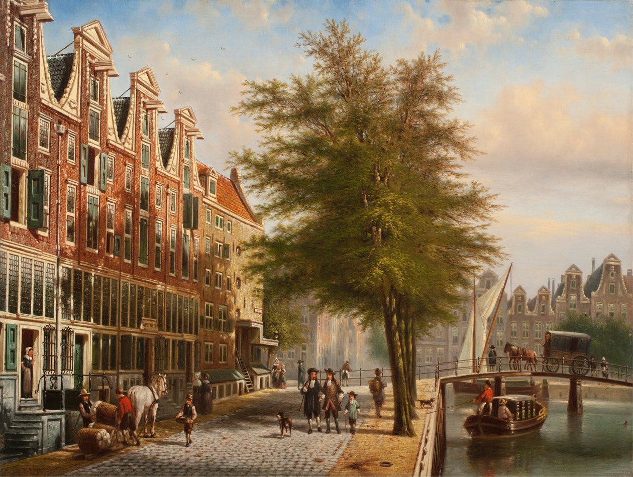 Vista, de, a, Leidsegracht, e, Herengracht, amsterdão de Johannes Franciscus Spohler