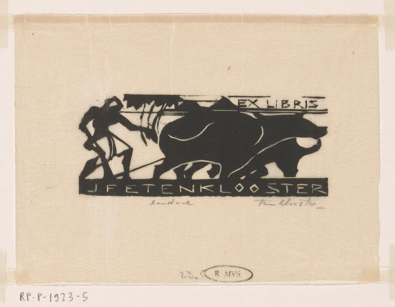 Ex-libris de J.F.E. no Mosteiro de Johannes Frederik Engelbert ten Klooster (signed by artist)