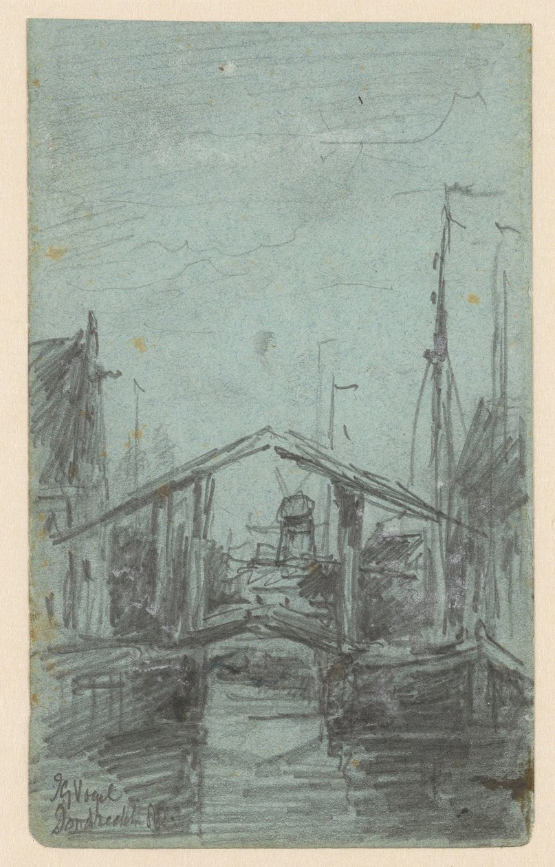 Vista de Dordrecht com ponte levadiça de Johannes Gijsbert Vogel