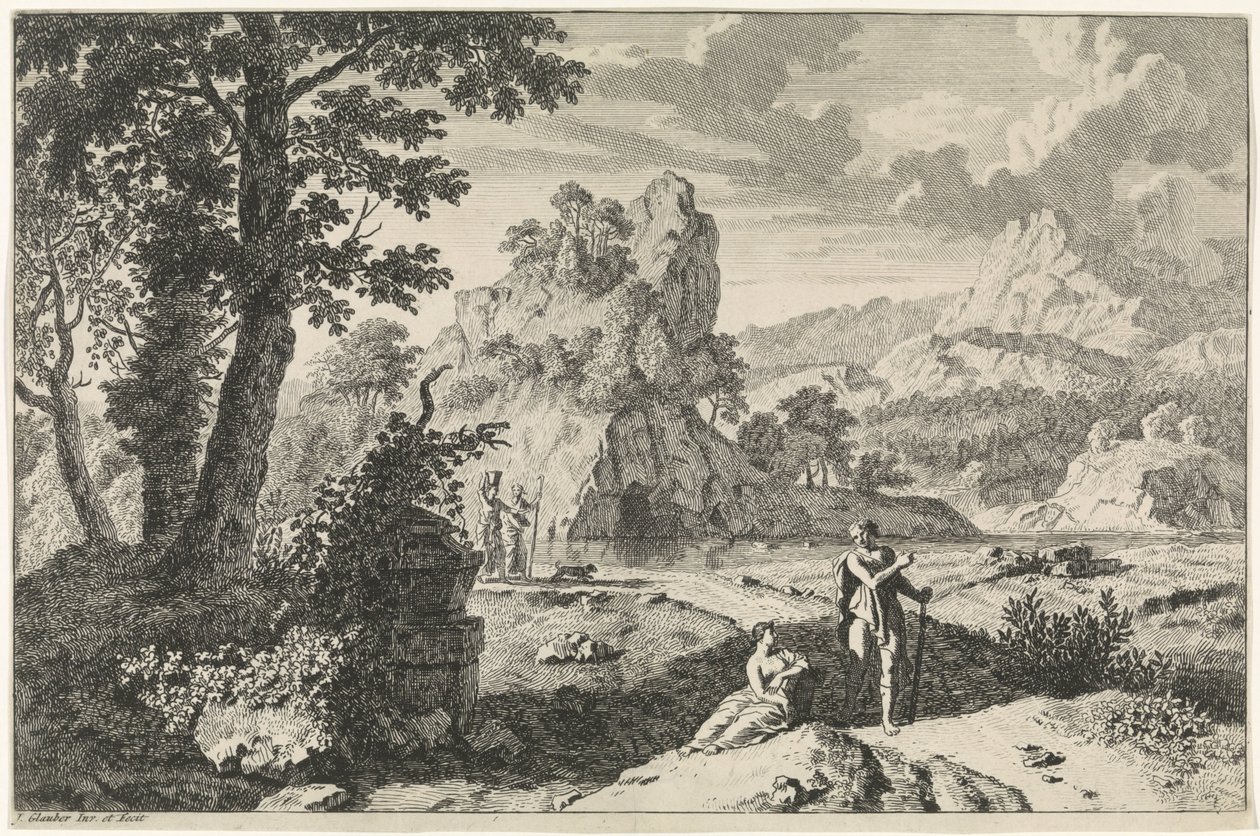 Paisagem Arcádia com ruínas Paisagens da Arcádia (título da série) de Johannes Glauber