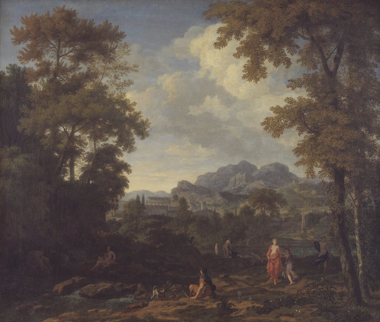 Paisagem Clássica com Diana (?) e suas Ninfas de Johannes Glauber