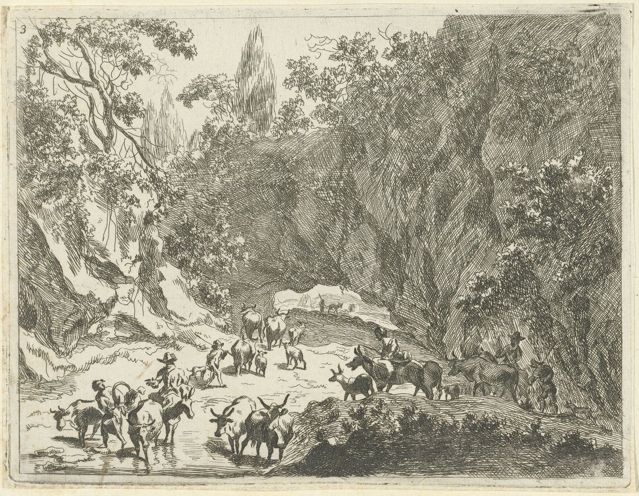 Paisagem de montanha com pastores e gado
Paisagens com pastores e gado (título da série) de Johannes Gronsveld