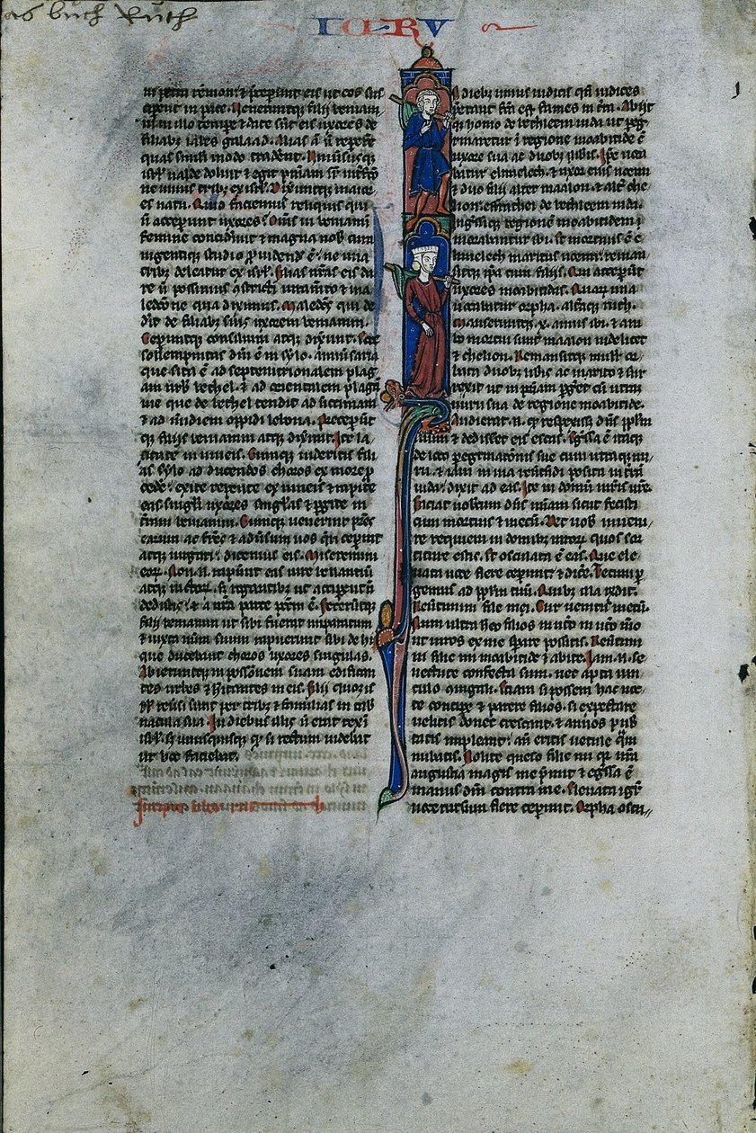 Inicial I com Elimelech e Naomi: Folha de uma Bíblia em Latim 1 de 2 Folhas Excisadas, c. 1250 de Johannes Grusch Atelier
