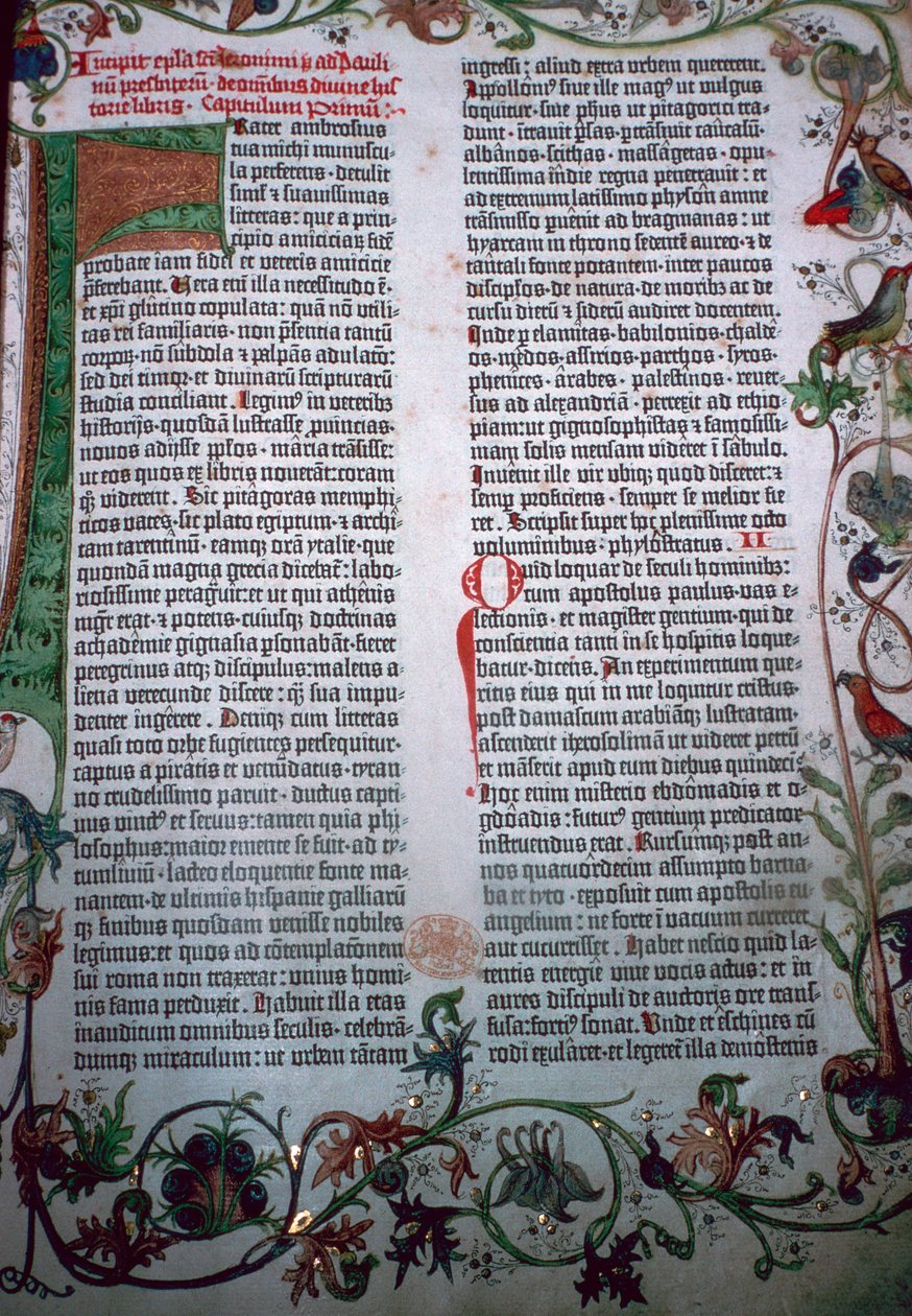 Uma página da Bíblia de Gutenberg, século XV de Johannes Gutenberg