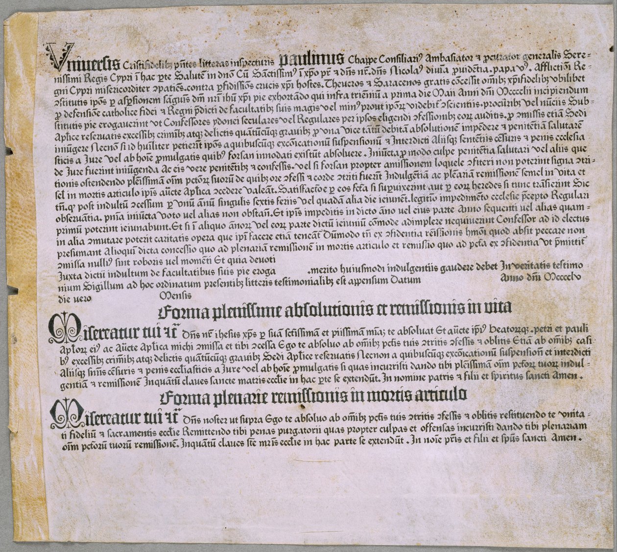 Carta de indulgência (para a expedição contra os turcos e a defesa de Chipre), (Mainz, Johannes Gutenberg, 1455) de Johannes Gutenberg