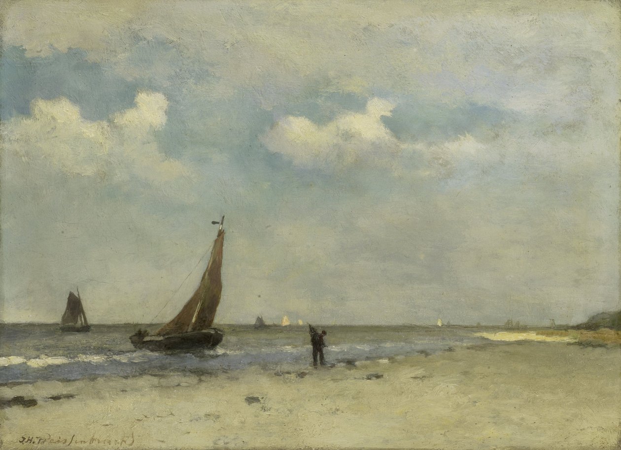 Cena de praia, c.1870-1903 (óleo sobre painel) de Johannes Hendrik Weissenbruch