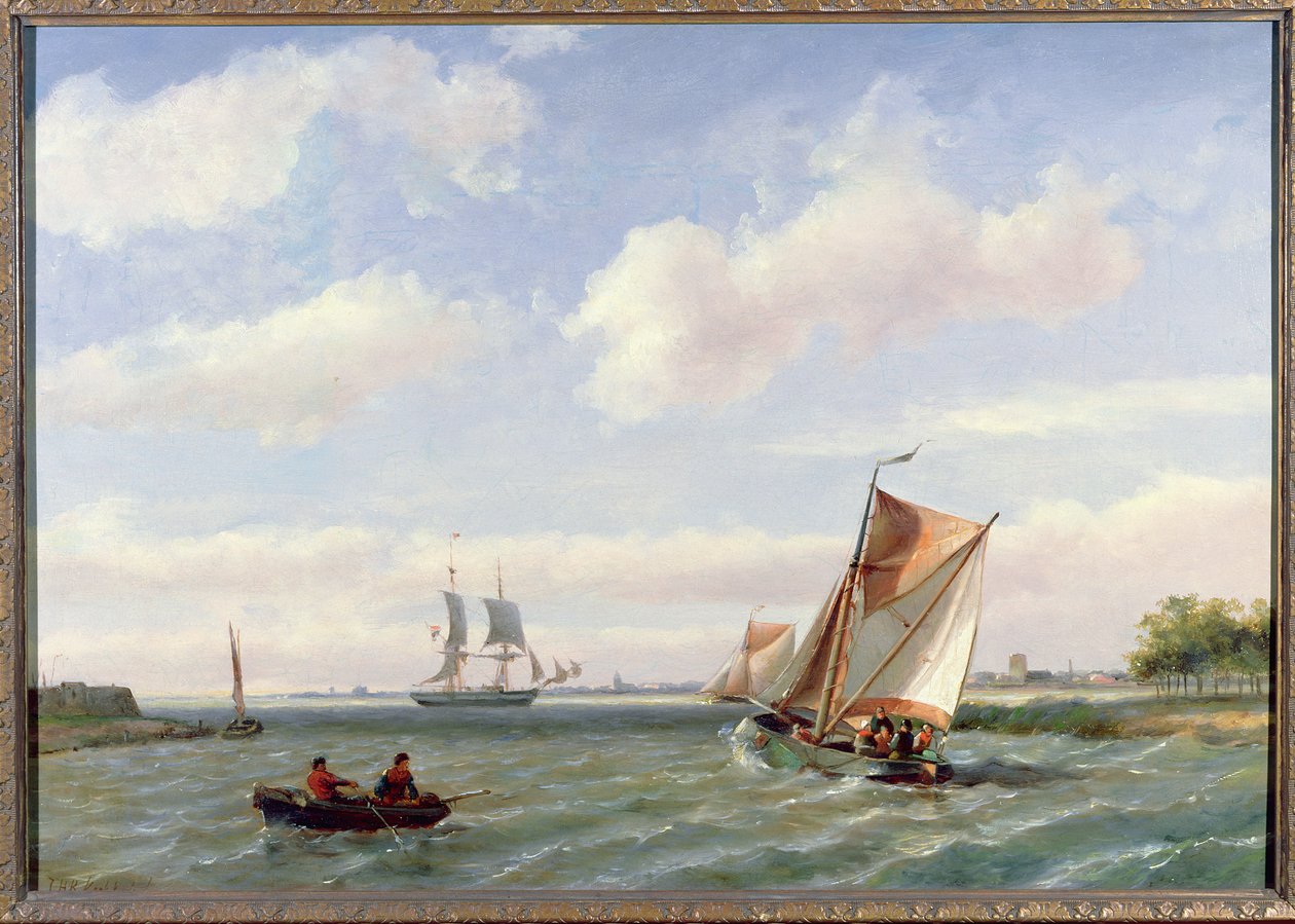 Barco pesca, em, um, estuário de Johannes Hermann Barend Koekkoek
