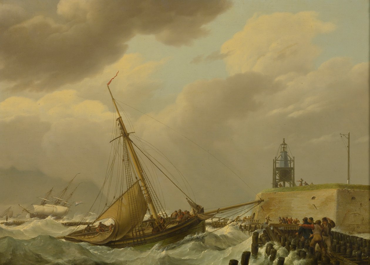 Navios em mares tempestuosos de Johannes Hermanus Koekkoek
