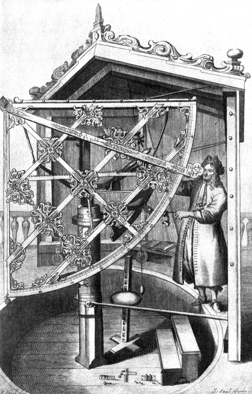 Astrónomo no seu observatório de Johannes Hevelius