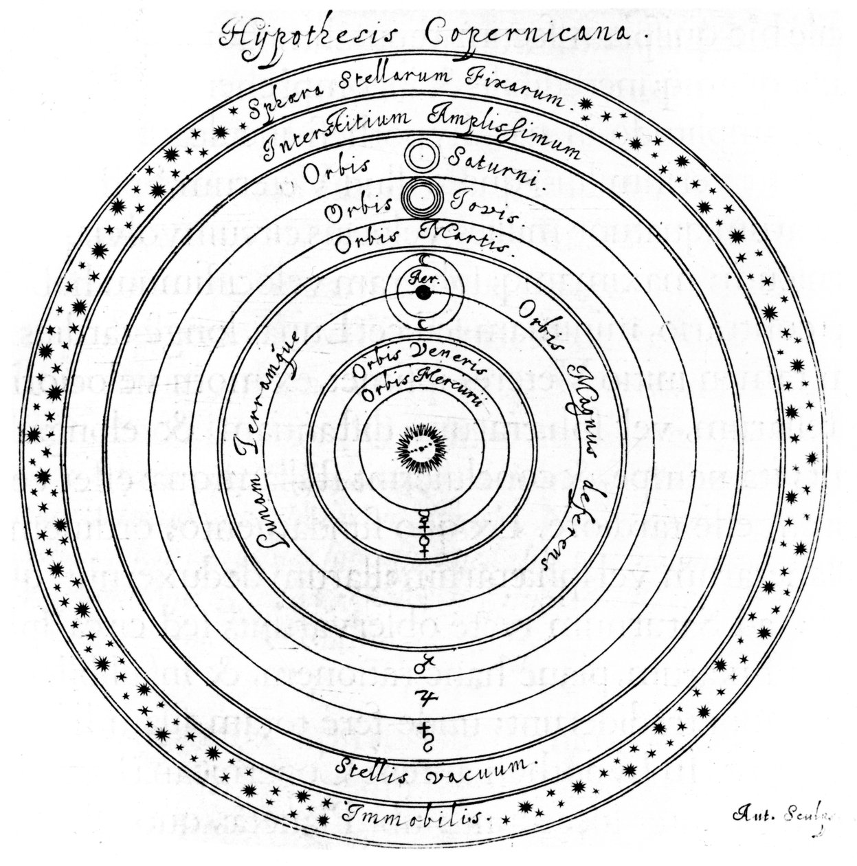 Sistema heliocêntrico copernicano do universo, século XVII de Johannes Hevelius