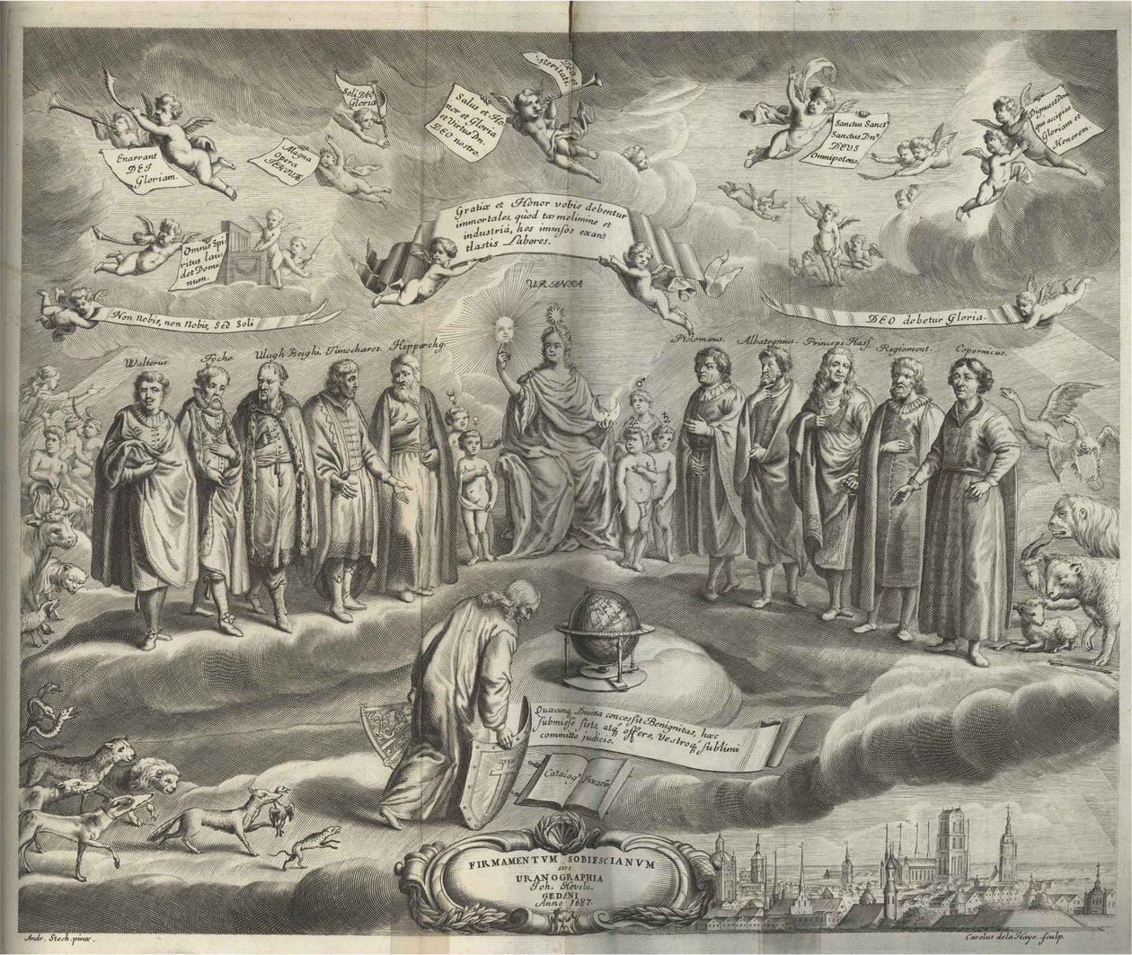 página de título Uranographia apoiar Sobiescianumsive de Johannes Hevelius