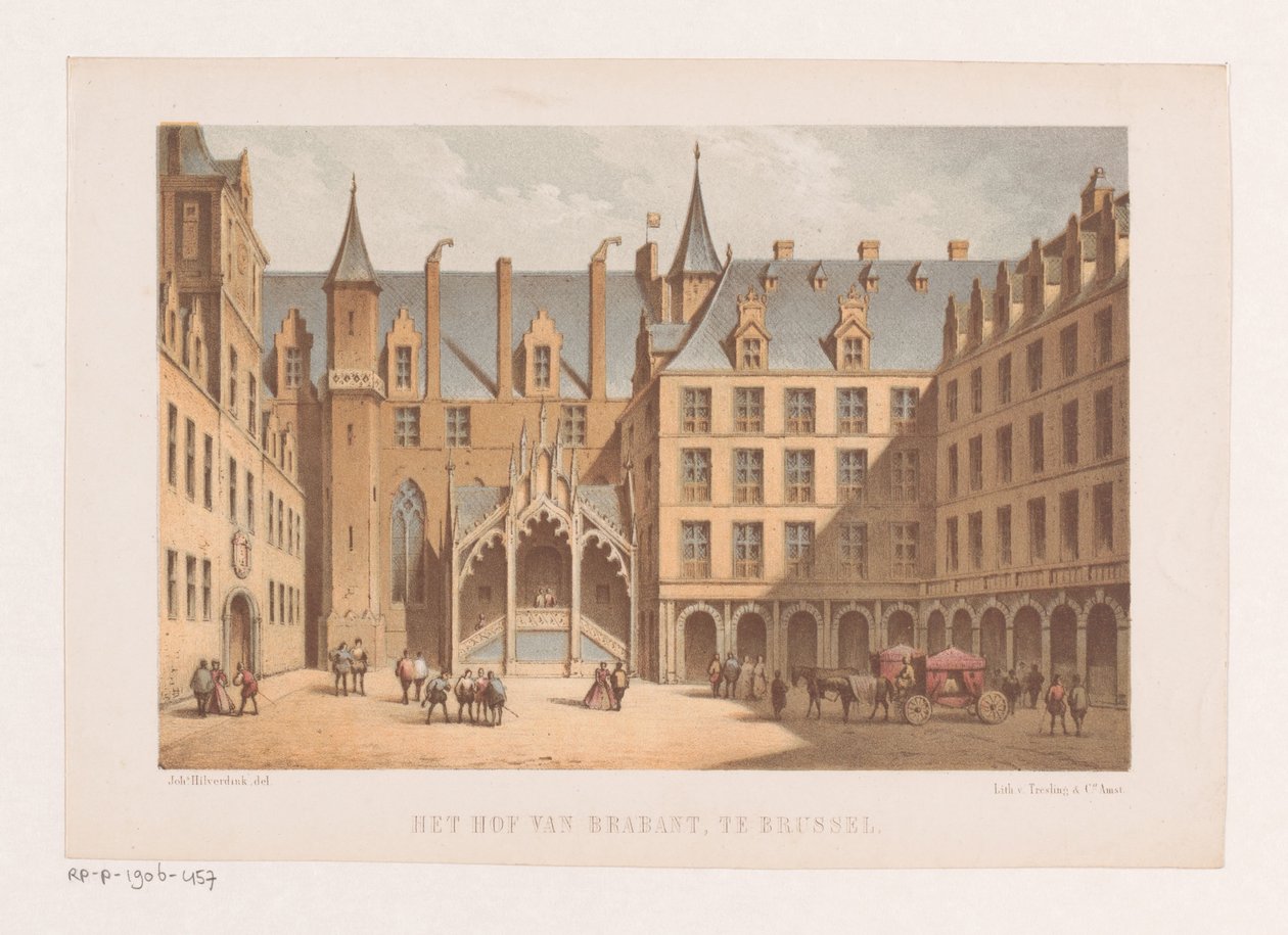 Pátio do Palácio no Koudenberg O Tribunal de Brabant, em Bruxelas (título no objeto) de Johannes Hilverdink