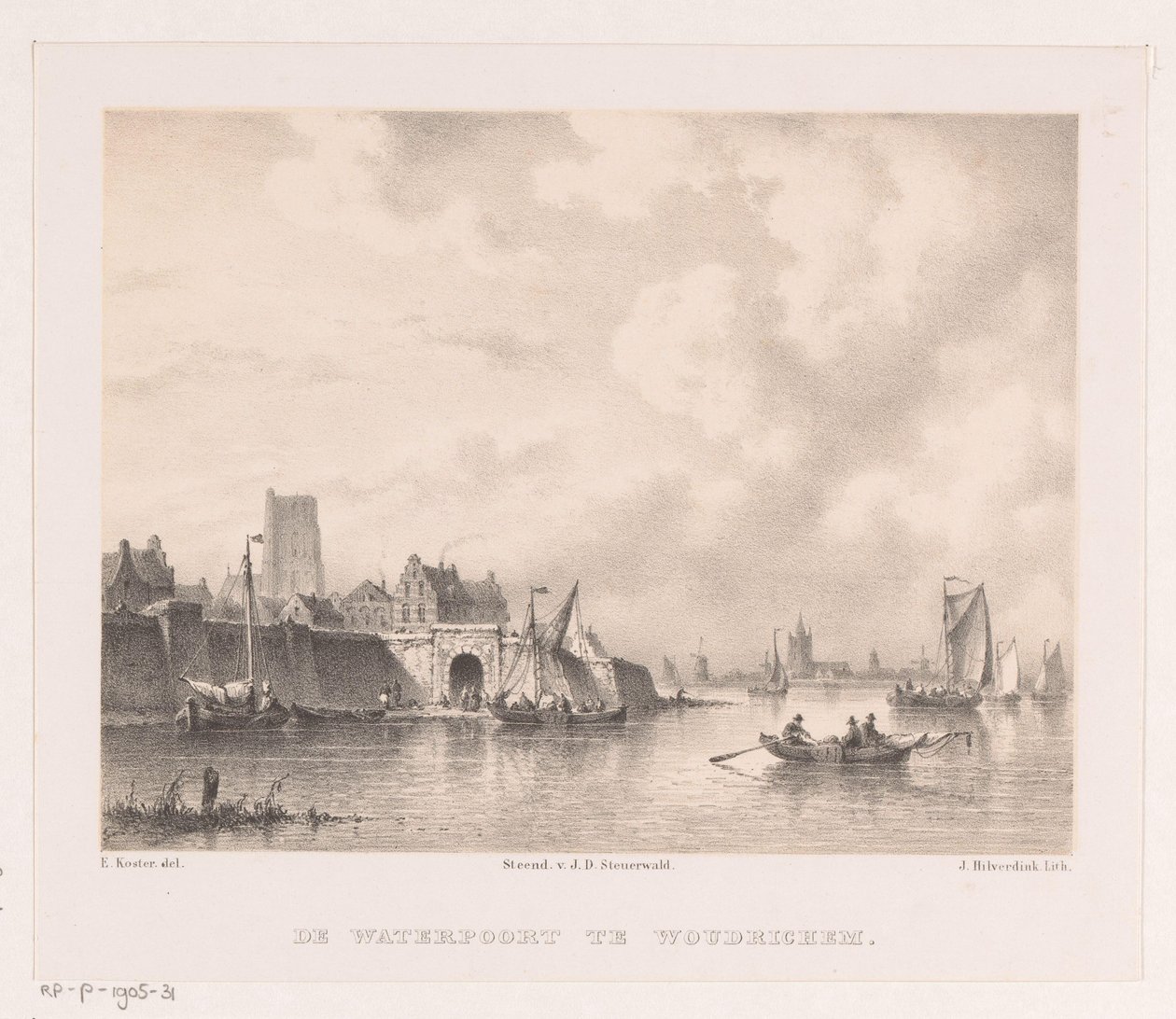 Portão de Água em Woudrichem O Waterpoort em Woudrichem (título no objeto) de Johannes Hilverdink