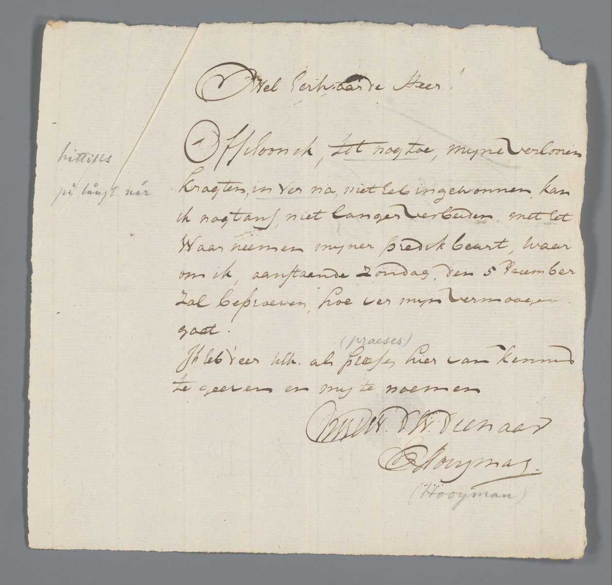 Carta do Rev. Hooyman para Jan Brandes de Johannes Hooyman