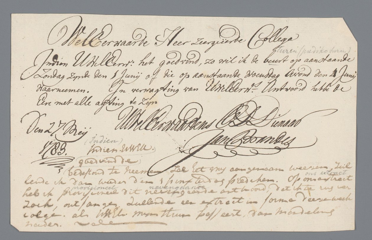 Carta do Rev. Hooyman para Jan Brandes de Johannes Hooyman