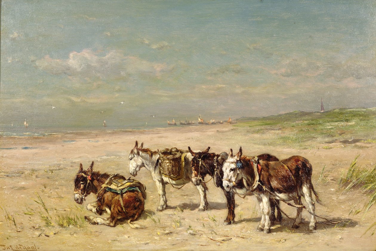 Burros na praia de Johannes Hubertus Leonardus de Haas