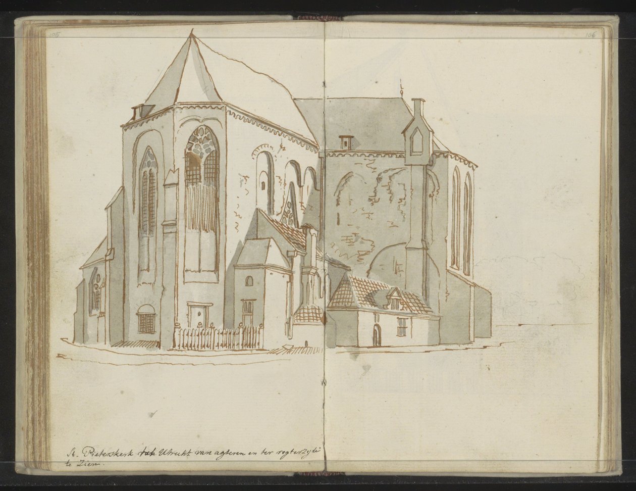À direita e atrás do Pieterskerk em Utrecht de Johannes Huibert Prins
