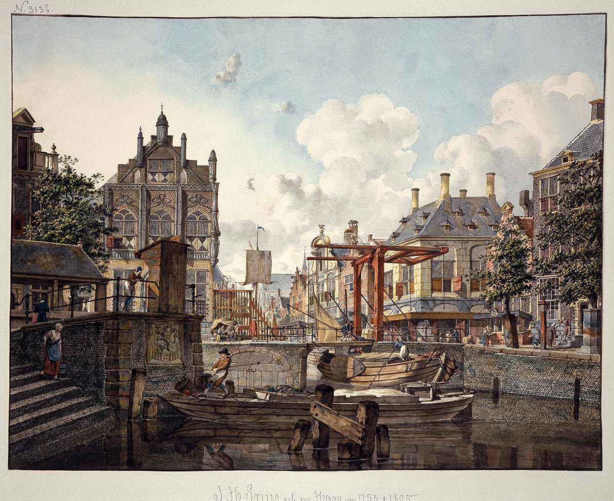 Vista de cidade com ponte levadiça de Johannes Huibert Prins
