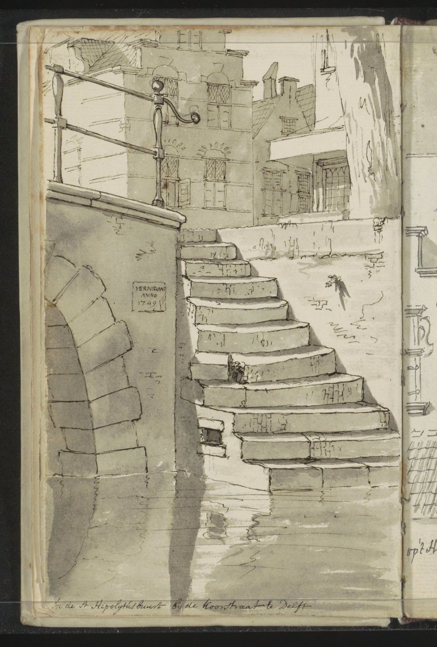 Escadas para o canal no Koorstraat em Delft de Johannes Huibert Prins