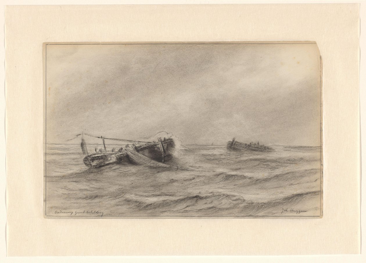 Navios de pesca no mar de Johannes Huygens (signed by artist)