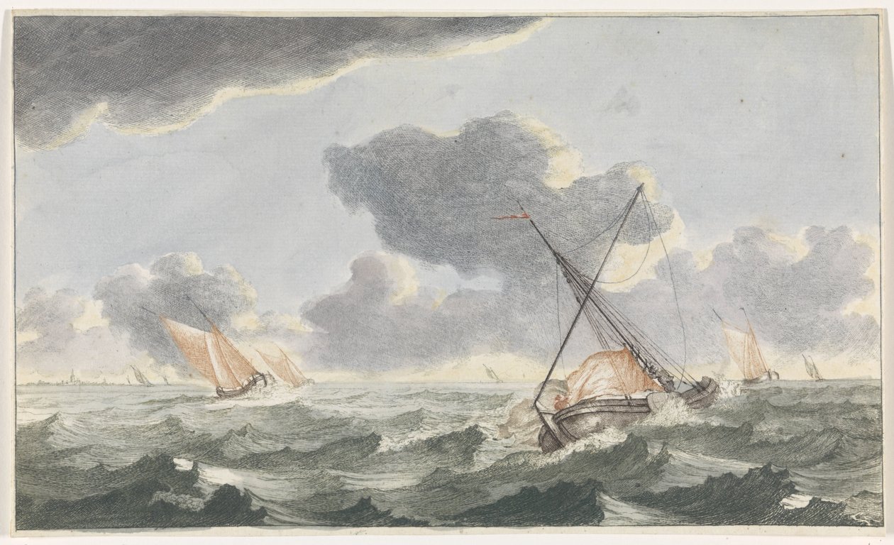 Passando a vela Navios no Mar (série A) (título da série) de Johannes Jacobsz van den Aveele (attributed to)