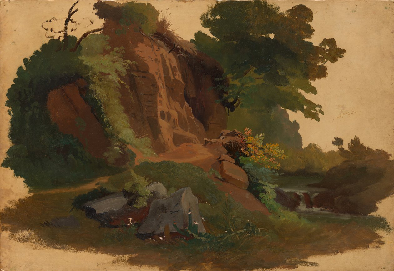 Rocky Outcrop by a Stream in the Roman Campagna, ca. 1835-40. de Johannes Jakob Frey