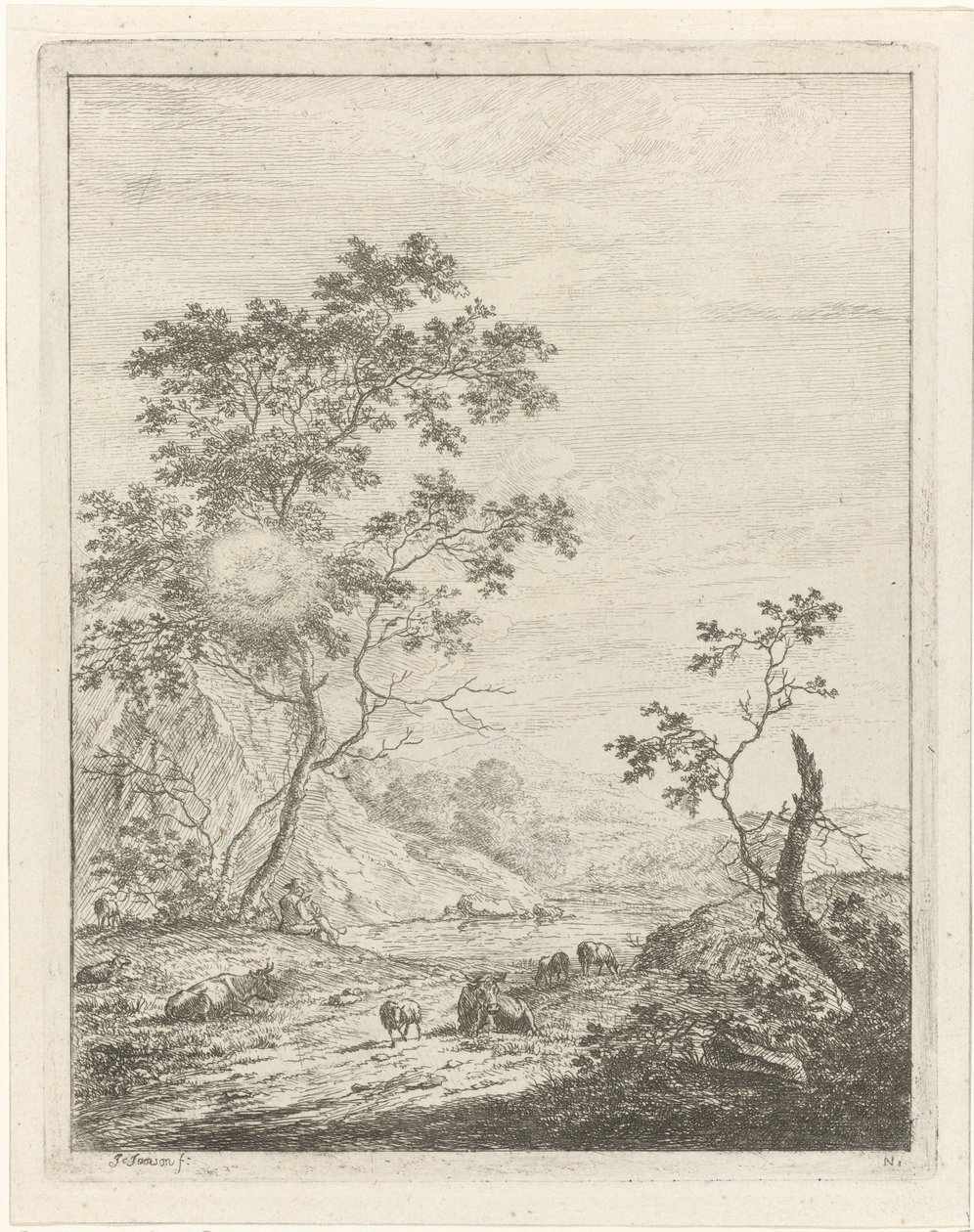 Paisagem montanhosa com pastoreio e gado de Johannes Janson