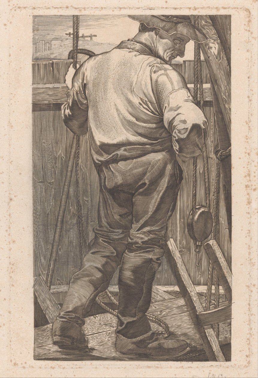 Trabalhador em uma cerca de madeira de Johannes Josephus Aarts (signed by artist)