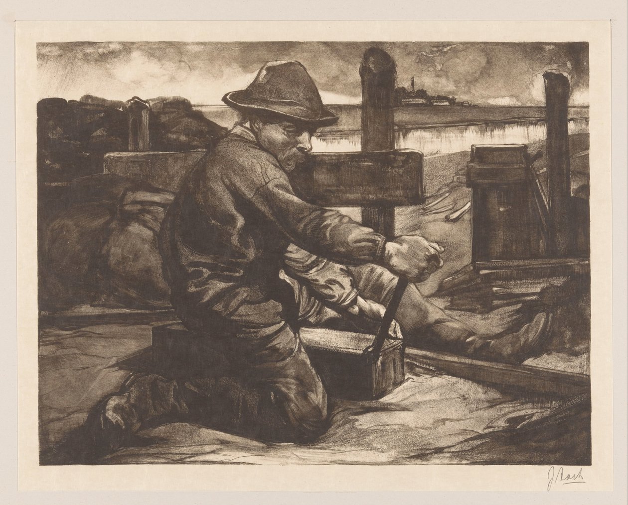 Trabalhador com chave de Johannes Josephus Aarts (signed by artist)