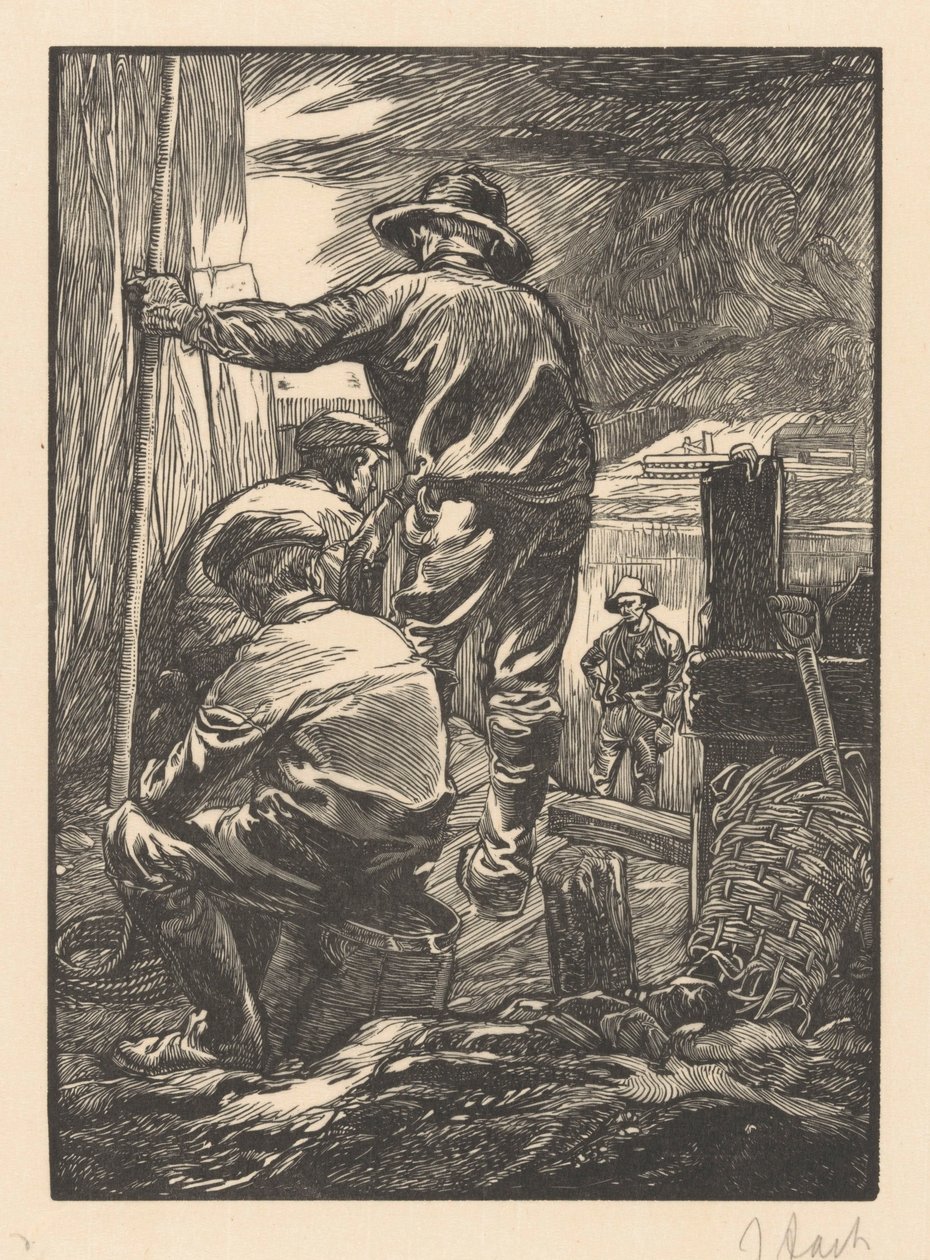 Quatro trabalhadores junto à água de Johannes Josephus Aarts (signed by artist)