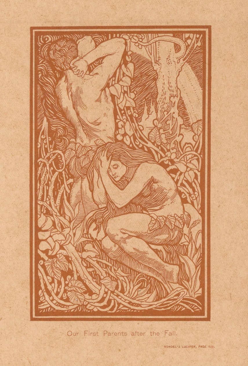 Adam e Eva na de zondeval Nossos primeiros pais após a queda (título no objeto) de Johannes Josephus Aarts