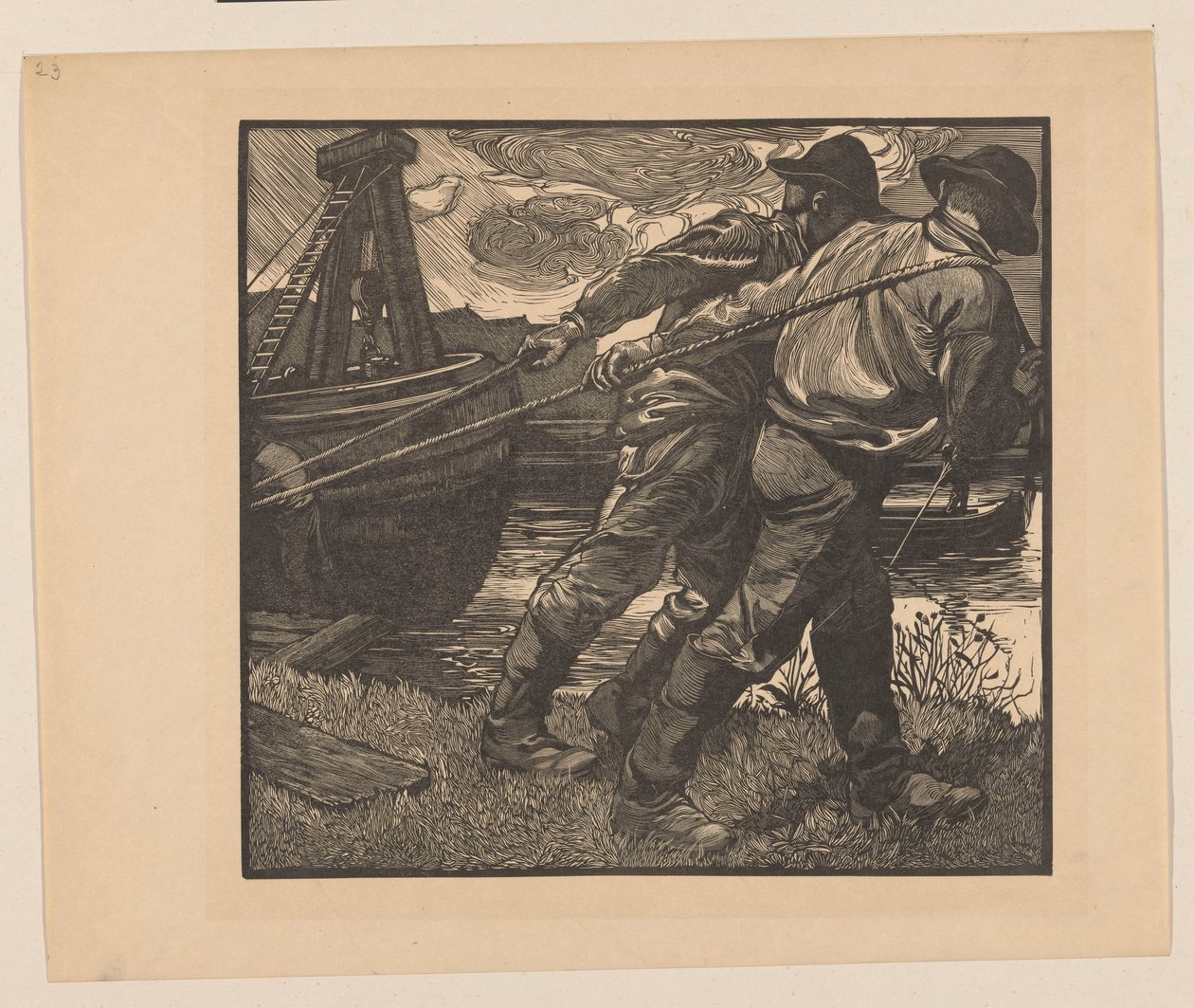 Trabalhadores com cordas em terra de Johannes Josephus Aarts