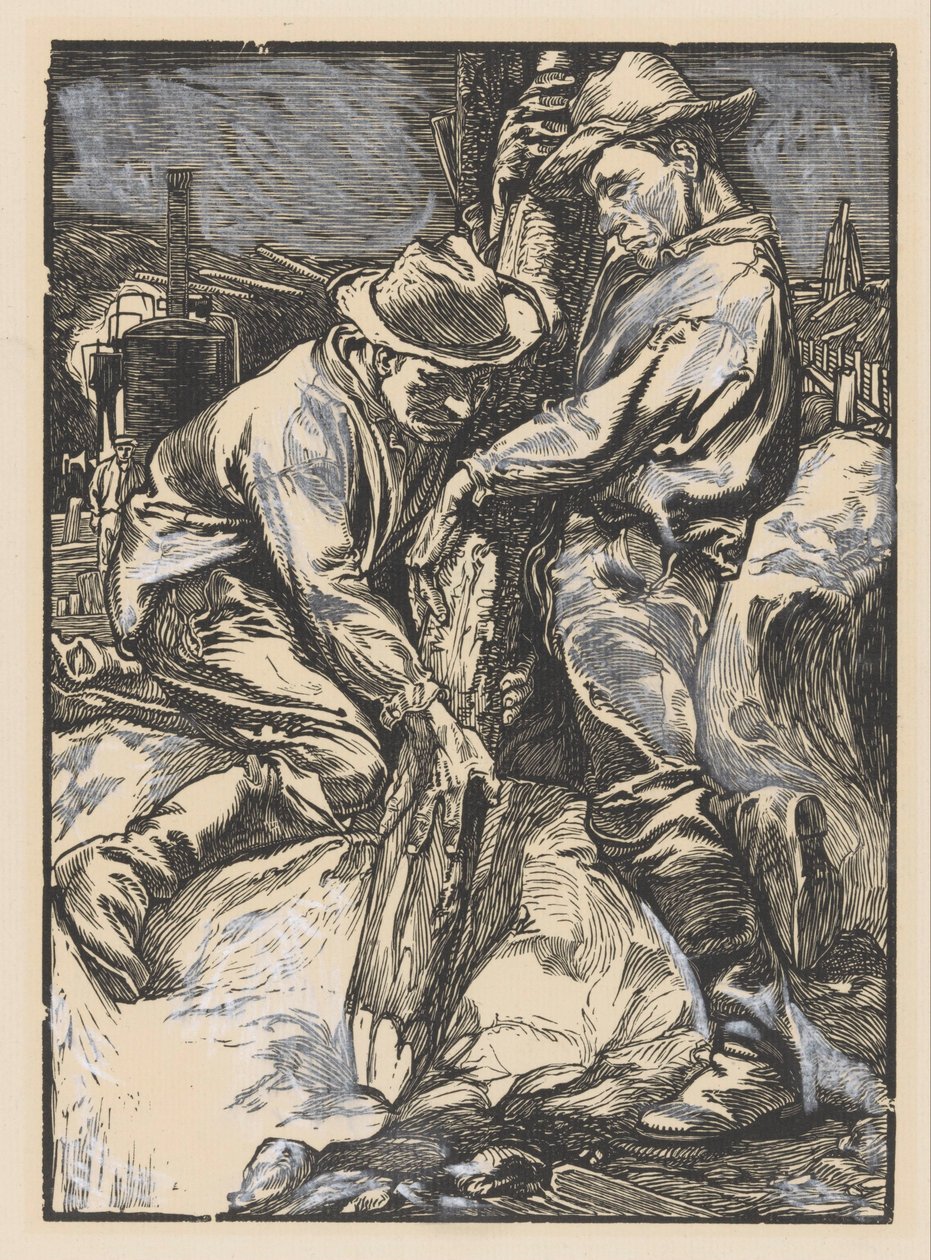 Trabalhadores da construção ocupados com cravação de estacas de Johannes Josephus Aarts