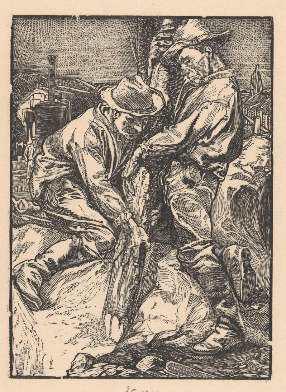 Trabalhadores da construção civil envolvidos em trabalhos de empilhamento de Johannes Josephus Aarts