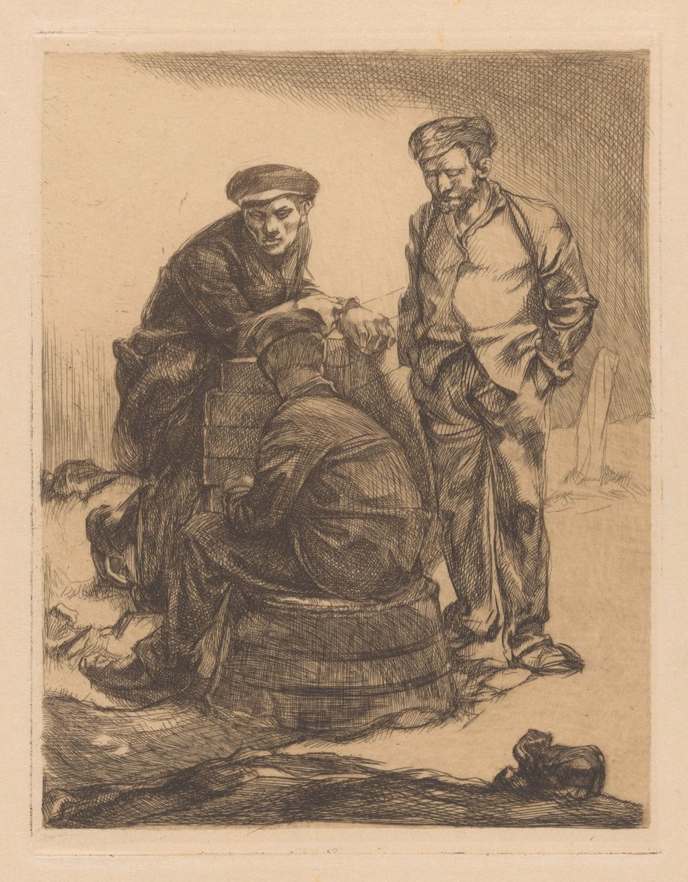 Três trabalhadores com boné de Johannes Josephus Aarts