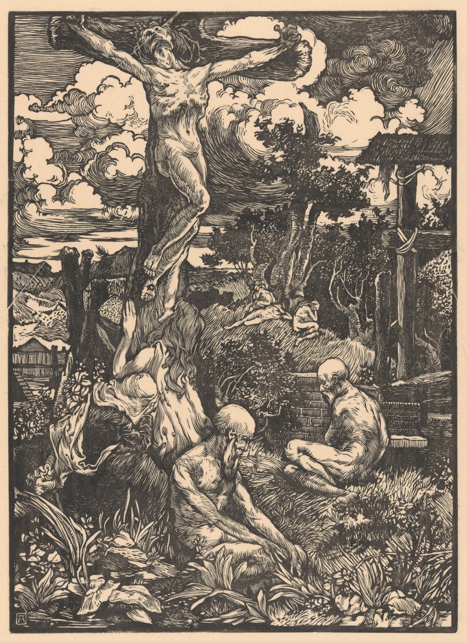 Homem crucificado na paisagem montanhosa de Johannes Josephus Aarts
