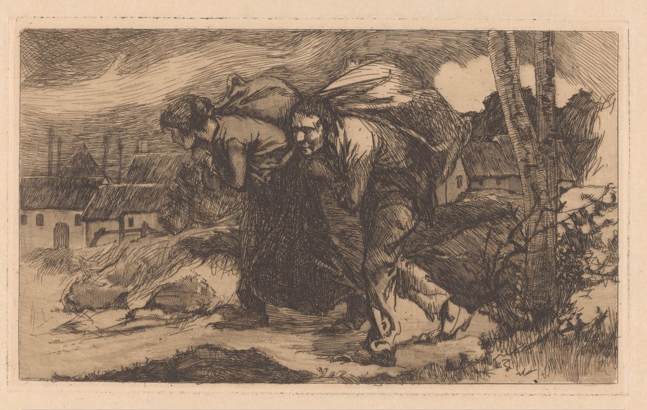 Homem e mulher com saco nas costas de Johannes Josephus Aarts